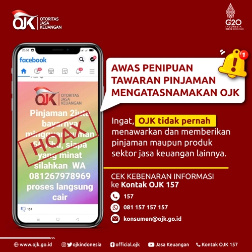 Awas Penipuan Tawaran Pinjaman Mengatasnamakan OJK