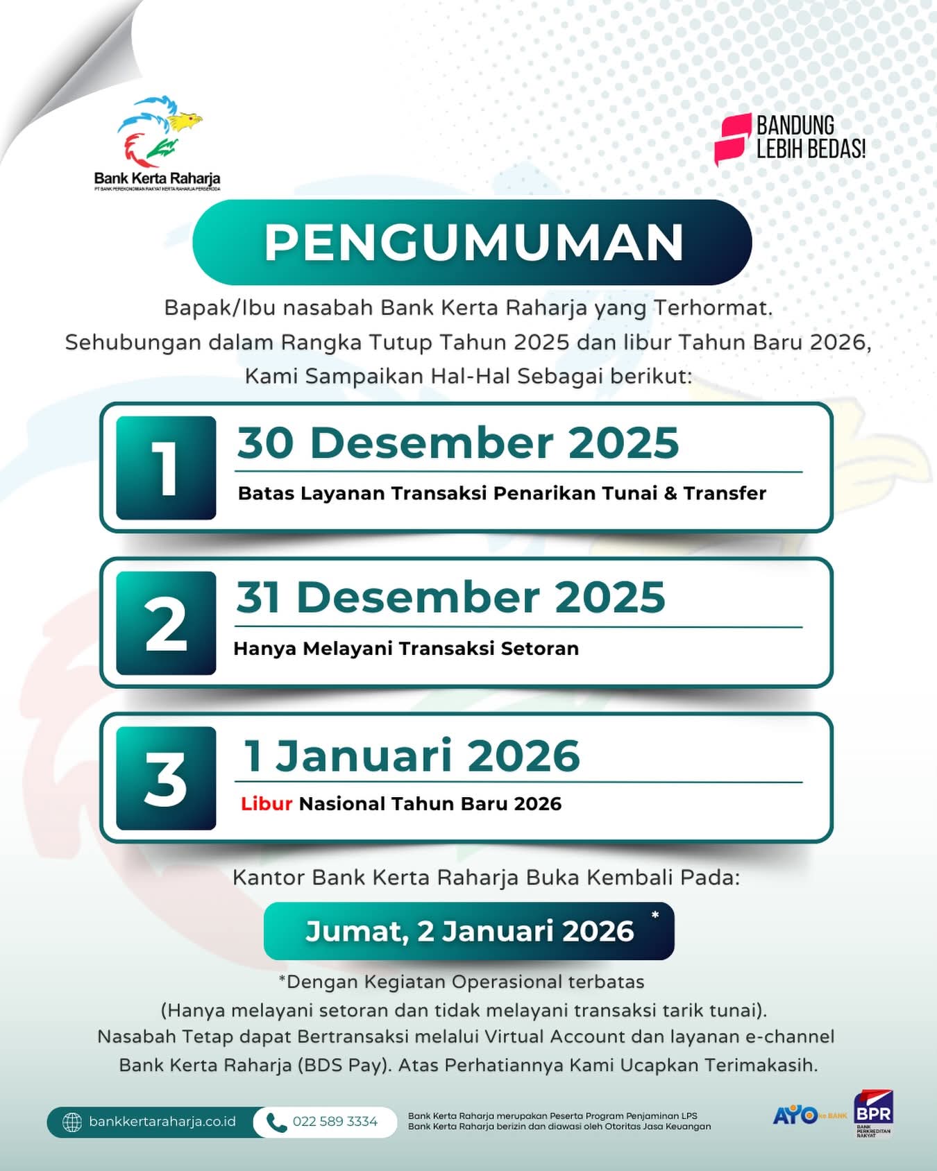 Sehubungan Dengan Tutup Tahun 2025 dan Libur Tahun Baru 2026